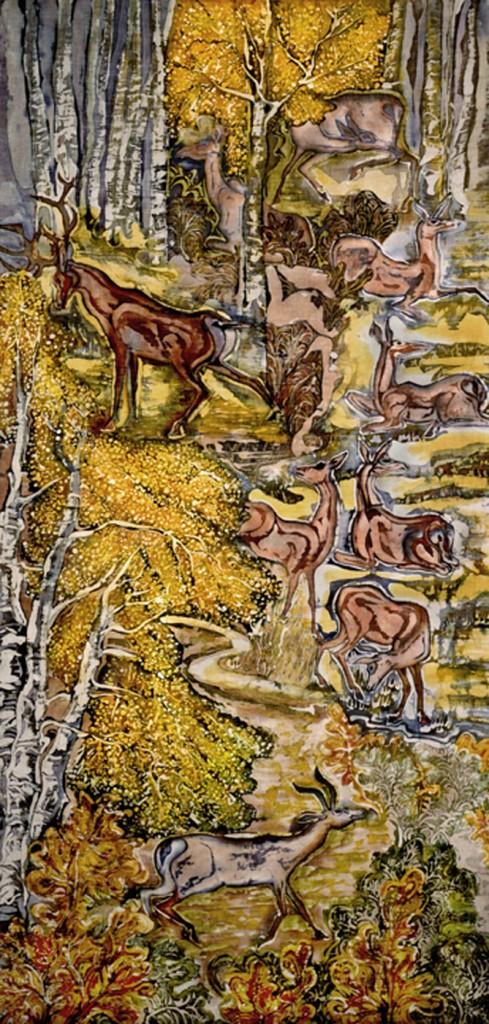 Deer Herd with Aspens 2004 58" X 27"
